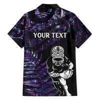 New Zealand Maori Rugby Personalised Family Matching Summer Maxi Dress and Hawaiian Shirt Ta Moko Silver Fern - Paua Purple LT7 - Polynesian Pride