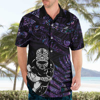 New Zealand Maori Rugby Personalised Hawaiian Shirt Ta Moko Silver Fern - Paua Purple LT7 - Polynesian Pride