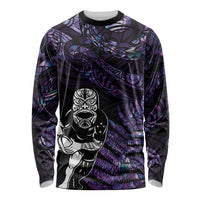 New Zealand Maori Rugby Personalised Long Sleeve Shirt Ta Moko Silver Fern - Paua Purple LT7 Unisex Purple - Polynesian Pride