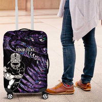 New Zealand Maori Rugby Personalised Luggage Cover Ta Moko Silver Fern - Paua Purple LT7 Purple - Polynesian Pride