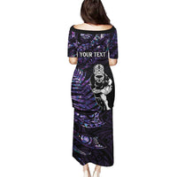 New Zealand Maori Rugby Personalised Puletasi Ta Moko Silver Fern - Paua Purple LT7 - Polynesian Pride