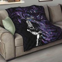 New Zealand Maori Rugby Personalised Quilt Ta Moko Silver Fern - Paua Purple