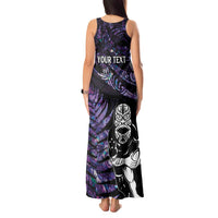 New Zealand Maori Rugby Personalised Tank Maxi Dress Ta Moko Silver Fern - Paua Purple LT7 - Polynesian Pride