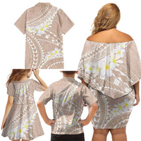 Polynesian Vintage Floral Family Matching Off Shoulder Short Dress and Hawaiian Shirt Beige Motifs LT7 - Polynesian Pride