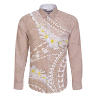 Polynesian Vintage Floral Family Matching Summer Maxi Dress and Hawaiian Shirt Beige Motifs LT7 Dad's Shirt - Long Sleeve Beige - Polynesian Pride