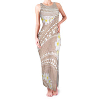 Polynesian Vintage Floral Family Matching Tank Maxi Dress and Hawaiian Shirt Beige Motifs LT7 Mom's Dress Beige - Polynesian Pride