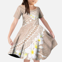 Polynesian Vintage Floral Kid Short Sleeve Dress Beige Motifs - Polynesian Pride