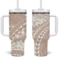 Polynesian Vintage Floral Tumbler With Handle Beige Motifs LT7 One Size: 40 oz Beige - Polynesian Pride