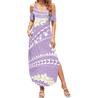 Polynesian Vintage Floral Family Matching Summer Maxi Dress and Hawaiian Shirt Lavender Motifs LT7 Mom's Dress Lavender - Polynesian Pride