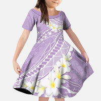 Polynesian Vintage Floral Kid Short Sleeve Dress Lavender Motifs - Polynesian Pride