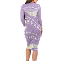 Polynesian Vintage Floral Long Sleeve Bodycon Dress Lavender Motifs LT7 - Polynesian Pride