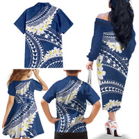 Polynesian Vintage Floral Family Matching Off The Shoulder Long Sleeve Dress and Hawaiian Shirt Navy Blue Motifs LT7 - Polynesian Pride