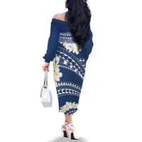 Polynesian Vintage Floral Family Matching Off The Shoulder Long Sleeve Dress and Hawaiian Shirt Navy Blue Motifs LT7 - Polynesian Pride