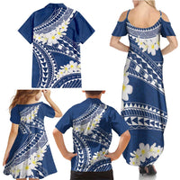 Polynesian Vintage Floral Family Matching Summer Maxi Dress and Hawaiian Shirt Navy Blue Motifs LT7 - Polynesian Pride