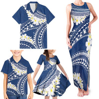Polynesian Vintage Floral Family Matching Tank Maxi Dress and Hawaiian Shirt Navy Blue Motifs LT7 - Polynesian Pride