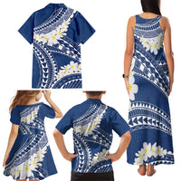Polynesian Vintage Floral Family Matching Tank Maxi Dress and Hawaiian Shirt Navy Blue Motifs LT7 - Polynesian Pride