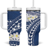 Polynesian Vintage Floral Tumbler With Handle Navy Blue Motifs LT7 One Size: 40 oz Navy Blue - Polynesian Pride