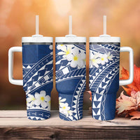 Polynesian Vintage Floral Tumbler With Handle Navy Blue Motifs LT7 - Polynesian Pride