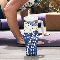 Polynesian Vintage Floral Tumbler With Handle Navy Blue Motifs LT7 - Polynesian Pride