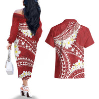 Polynesian Vintage Floral Couples Matching Off The Shoulder Long Sleeve Dress and Hawaiian Shirt Scarlet Motifs LT7 - Polynesian Pride