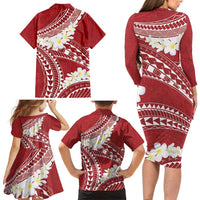 Polynesian Vintage Floral Family Matching Long Sleeve Bodycon Dress and Hawaiian Shirt Scarlet Motifs LT7 - Polynesian Pride