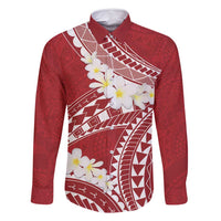 Polynesian Vintage Floral Family Matching Long Sleeve Bodycon Dress and Hawaiian Shirt Scarlet Motifs LT7 Dad's Shirt - Long Sleeve Scarlet - Polynesian Pride