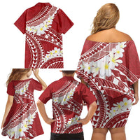 Polynesian Vintage Floral Family Matching Off Shoulder Short Dress and Hawaiian Shirt Scarlet Motifs LT7 - Polynesian Pride