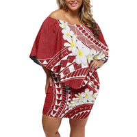Polynesian Vintage Floral Family Matching Off Shoulder Short Dress and Hawaiian Shirt Scarlet Motifs LT7 Mom's Dress Scarlet - Polynesian Pride