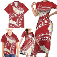 Polynesian Vintage Floral Family Matching Short Sleeve Bodycon Dress and Hawaiian Shirt Scarlet Motifs LT7 - Polynesian Pride