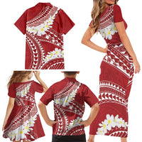 Polynesian Vintage Floral Family Matching Short Sleeve Bodycon Dress and Hawaiian Shirt Scarlet Motifs LT7 - Polynesian Pride