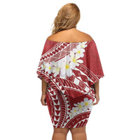 Polynesian Vintage Floral Off Shoulder Short Dress Scarlet Motifs LT7 - Polynesian Pride
