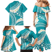 Polynesian Vintage Floral Family Matching Mermaid Dress and Hawaiian Shirt Teal Motifs LT7 - Polynesian Pride