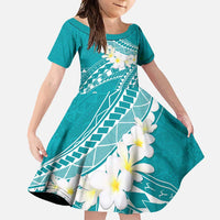 Polynesian Vintage Floral Family Matching Off Shoulder Maxi Dress and Hawaiian Shirt Teal Motifs LT7 Daughter's Dress Teal - Polynesian Pride