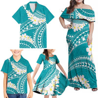 Polynesian Vintage Floral Family Matching Off Shoulder Maxi Dress and Hawaiian Shirt Teal Motifs LT7 - Polynesian Pride