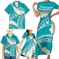 Polynesian Vintage Floral Family Matching Short Sleeve Bodycon Dress and Hawaiian Shirt Teal Motifs LT7 - Polynesian Pride