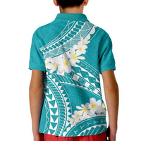 Polynesian Vintage Floral Kid Polo Shirt Teal Motifs LT7 - Polynesian Pride