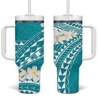 Polynesian Vintage Floral Tumbler With Handle Teal Motifs LT7 One Size: 40 oz Teal - Polynesian Pride