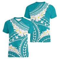 Polynesian Vintage Floral Women V-Neck T-Shirt Teal Motifs - Polynesian Pride