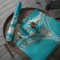Polynesian Vintage Floral Wrapping Paper Teal Motifs