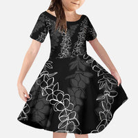 Hawaii Plumeria Lei Family Matching Short Sleeve Bodycon Dress and Hawaiian Shirt Aloha Festive Vibe LT7 Daughter's Dress Black - Polynesian Pride