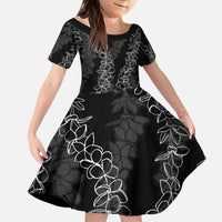 Hawaii Plumeria Lei Kid Short Sleeve Dress Aloha Festive Vibe LT7 KID Black - Polynesian Pride