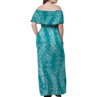 Hawaii Plumeria Lei Family Matching Off Shoulder Maxi Dress and Hawaiian Shirt Aloha Festive Vibe - Teal LT7 - Polynesian Pride
