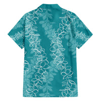 Hawaii Plumeria Lei Family Matching Off Shoulder Short Dress and Hawaiian Shirt Aloha Festive Vibe - Teal