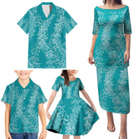 Hawaii Plumeria Lei Family Matching Puletasi and Hawaiian Shirt Aloha Festive Vibe - Teal LT7 - Polynesian Pride