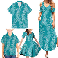 Hawaii Plumeria Lei Family Matching Summer Maxi Dress and Hawaiian Shirt Aloha Festive Vibe - Teal LT7 - Polynesian Pride