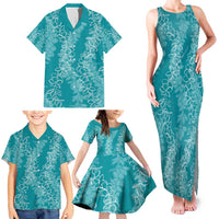 Hawaii Plumeria Lei Family Matching Tank Maxi Dress and Hawaiian Shirt Aloha Festive Vibe - Teal LT7 - Polynesian Pride