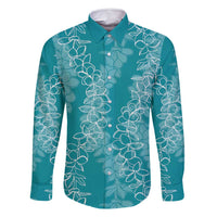 Hawaii Plumeria Lei Family Matching Tank Maxi Dress and Hawaiian Shirt Aloha Festive Vibe - Teal LT7 Dad's Shirt - Long Sleeve Teal - Polynesian Pride
