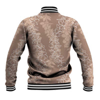 Hawaii Plumeria Lei Baseball Jacket Aloha Festive Vibe - Beige