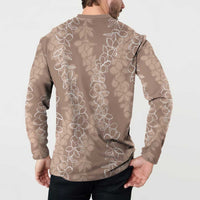 Hawaii Plumeria Lei Button Sweatshirt Aloha Festive Vibe - Beige