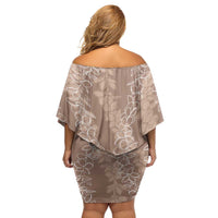 Hawaii Plumeria Lei Family Matching Off Shoulder Short Dress and Hawaiian Shirt Aloha Festive Vibe - Beige LT7 - Polynesian Pride